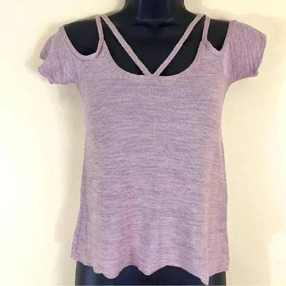American Eagle Pink Heathered Cold Shoulder Fit And Flare Cropped Top Size XS - Picture 1 of 9